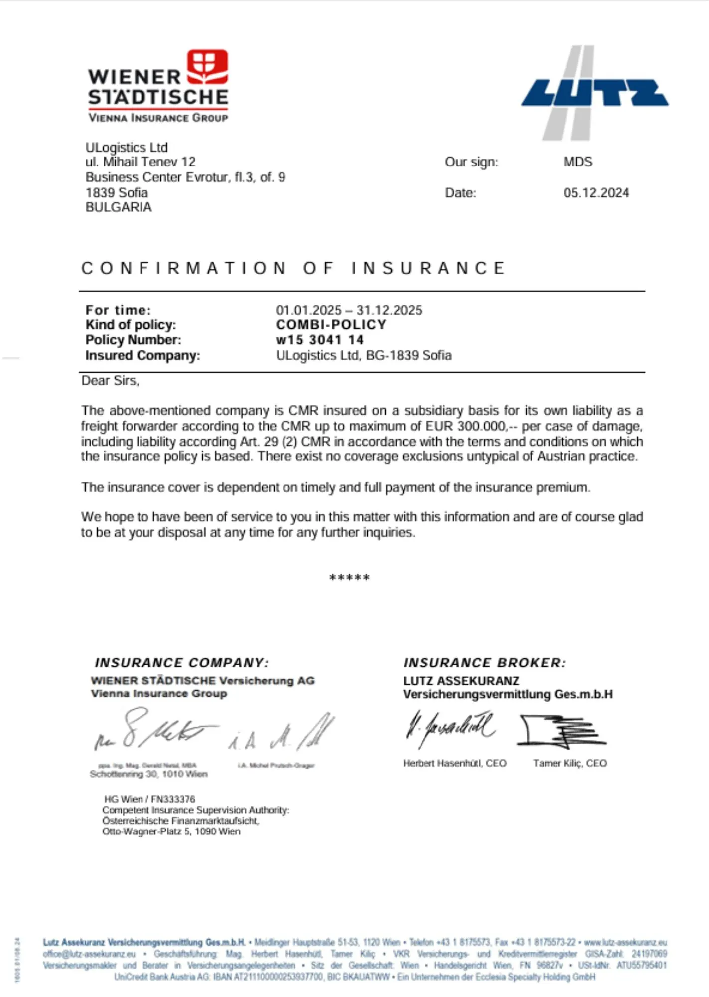 W15 Insurance Confirmation 2025
